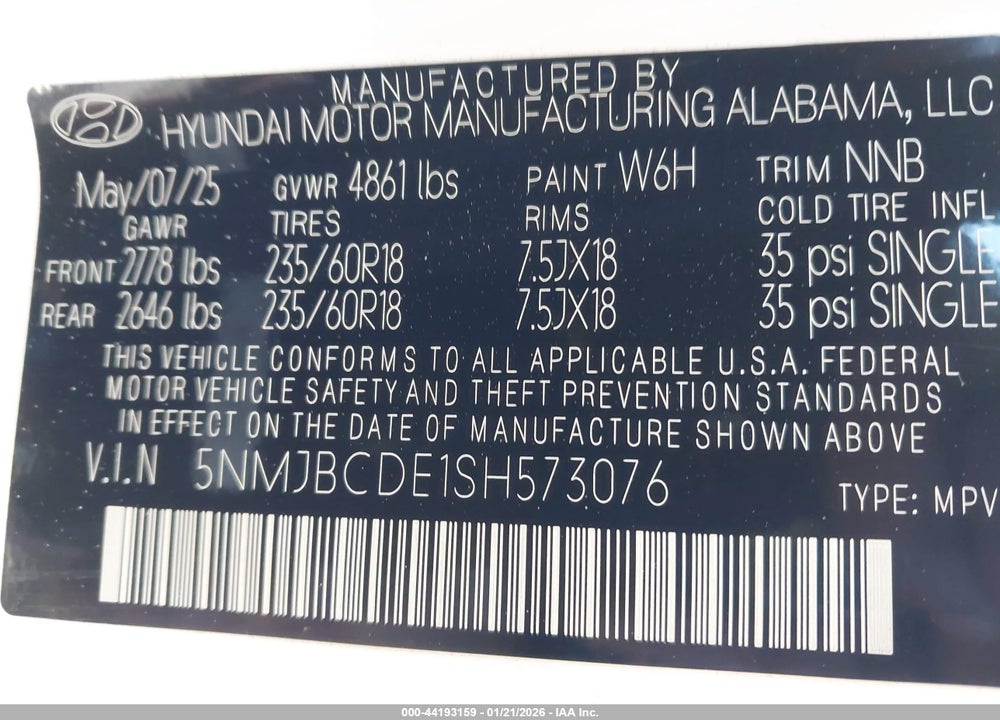 2025 HYUNDAI TUCSON SEL VIN: 5NMJBCDE1SH573076