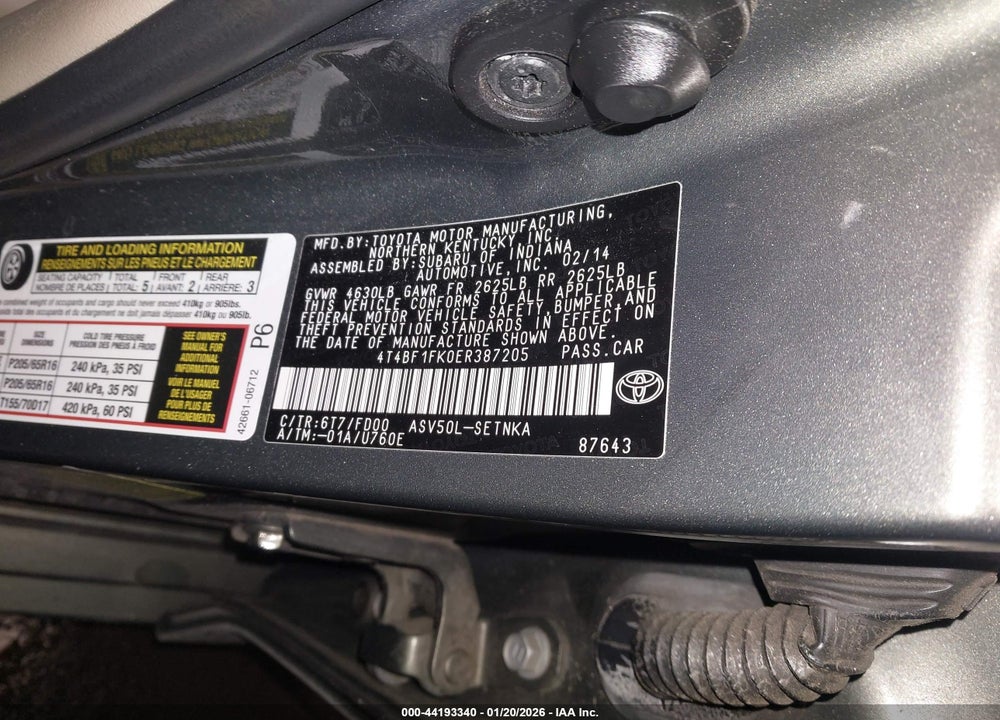 2014 TOYOTA CAMRY LE VIN: 4T4BF1FK0ER387205