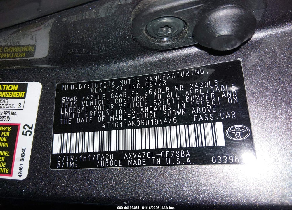2024 TOYOTA CAMRY SE VIN: 4T1G11AK3RU194476