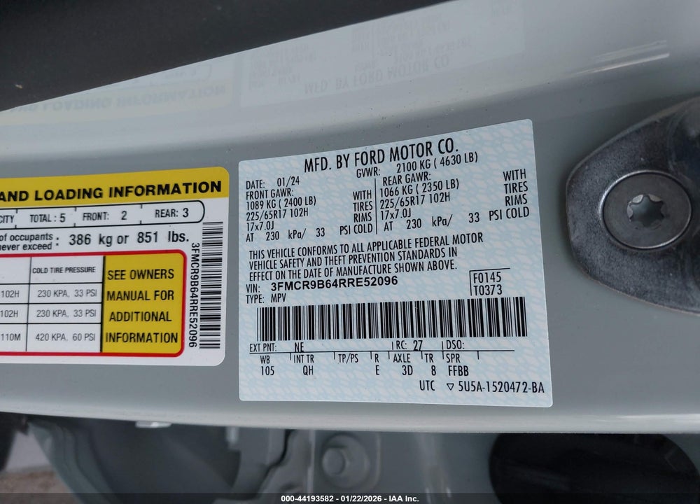 2024 FORD BRONCO SPORT BIG BEND VIN: 3FMCR9B64RRE52096