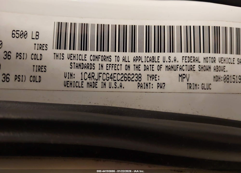 2014 JEEP GRAND CHEROKEE OVERLAND VIN: 1C4RJFCG4EC266238