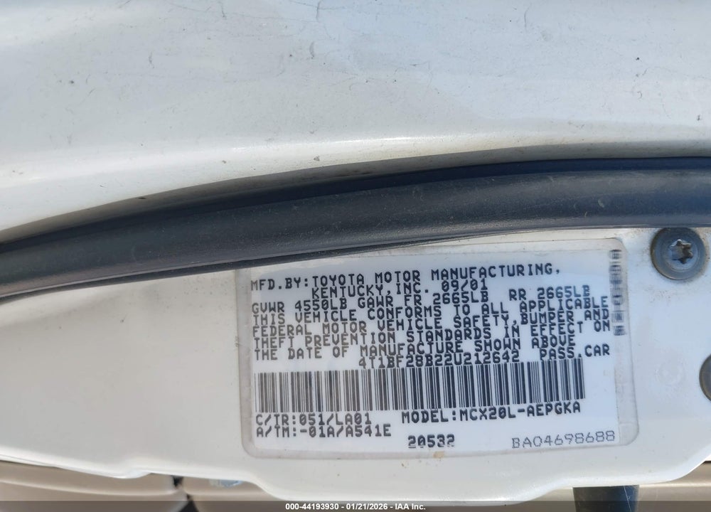 2002 TOYOTA AVALON XLS VIN: 4T1BF28B22U212642