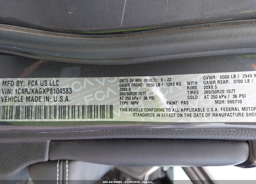 2023 JEEP GRAND CHEROKEE L ALTITUDE 4X4 VIN: 1C4RJKAGXP8104583