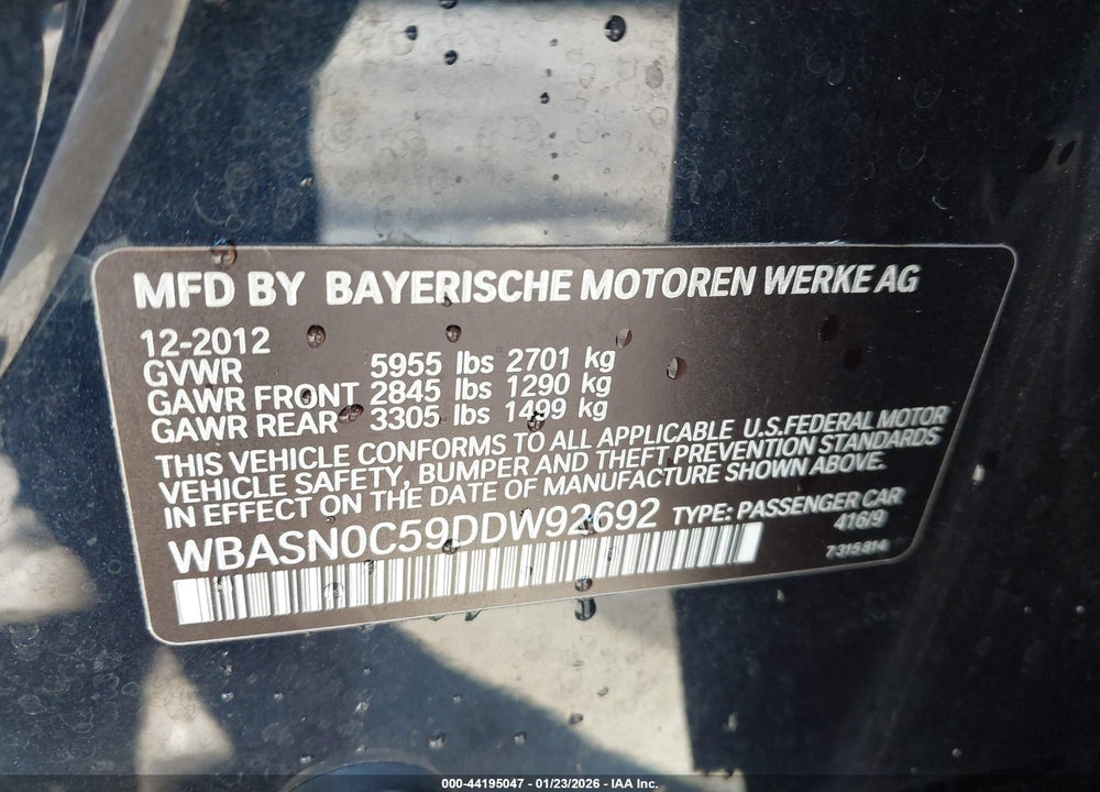2013 BMW 550I GRAN TURISMO VIN: WBASN0C59DDW92692