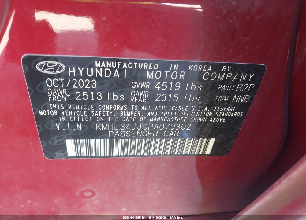 2023 HYUNDAI SONATA HYBRID SEL VIN: KMHL34JJ9PA079302
