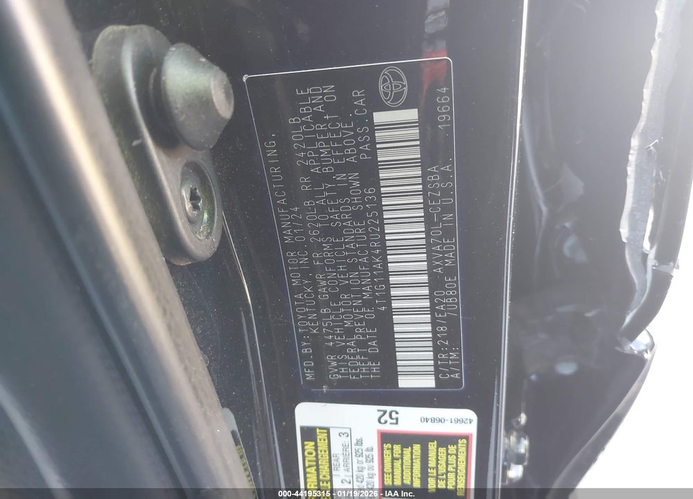 2024 TOYOTA CAMRY SE VIN: 4T1G11AK4RU225136