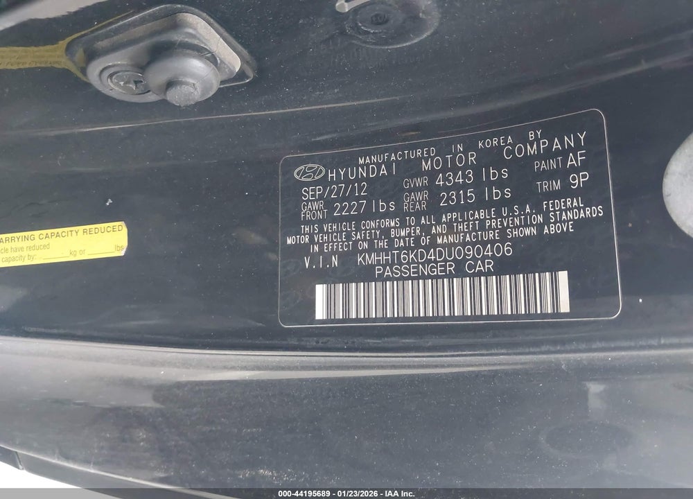 2013 HYUNDAI GENESIS 2.0T PREMIUM VIN: KMHHT6KD4DU090406