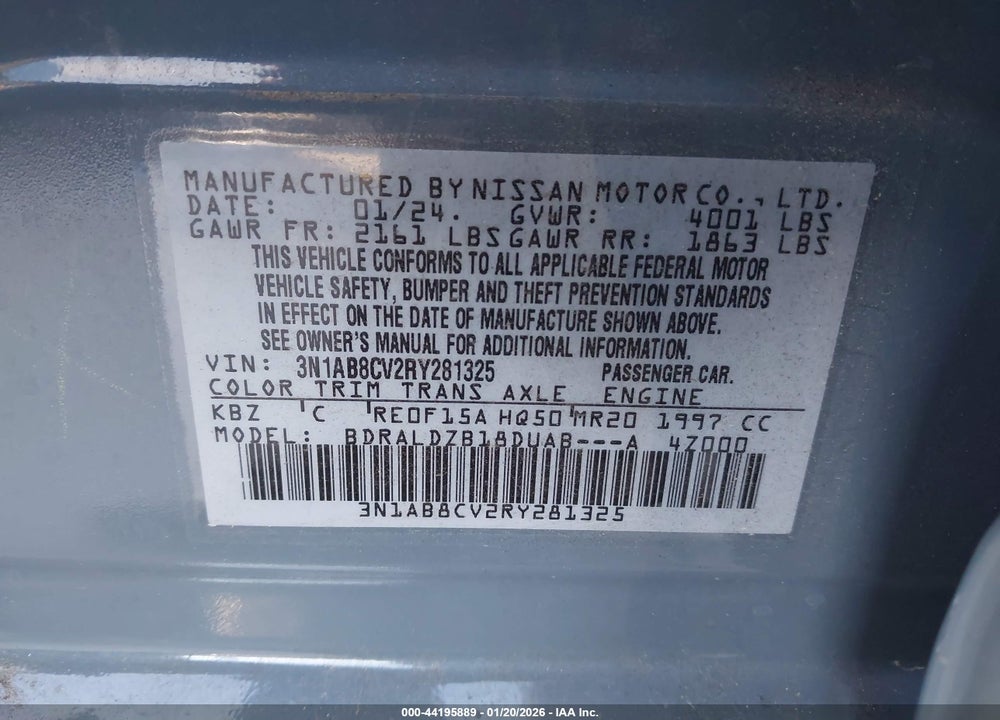 2024 NISSAN SENTRA SV XTRONIC CVT VIN: 3N1AB8CV2RY281325