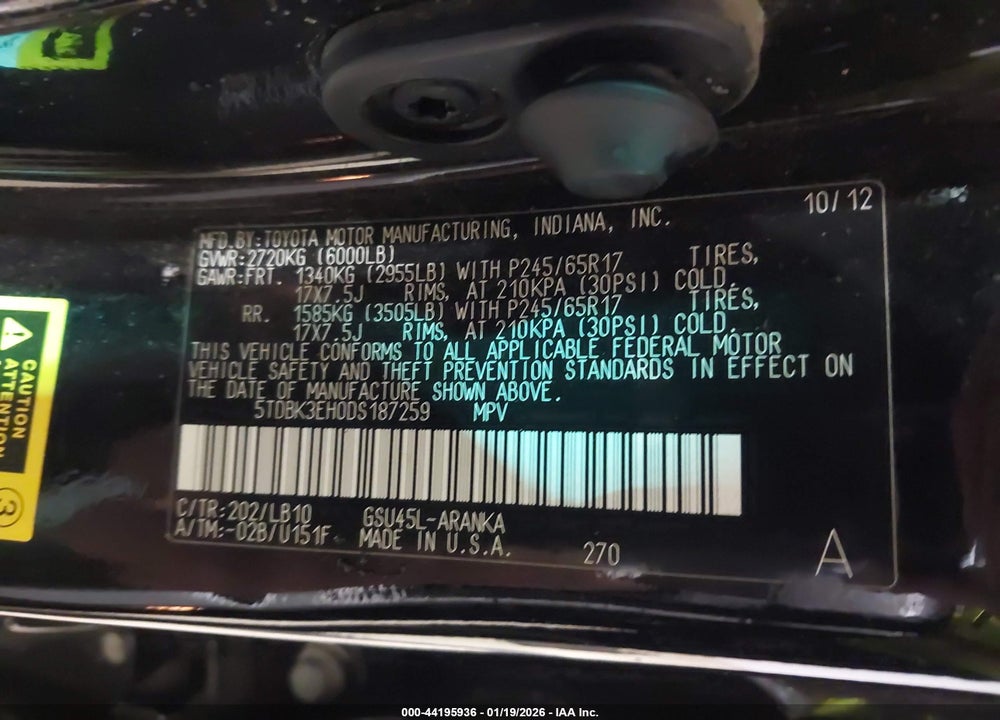 2013 TOYOTA HIGHLANDER SE V6 VIN: 5TDBK3EH0DS187259
