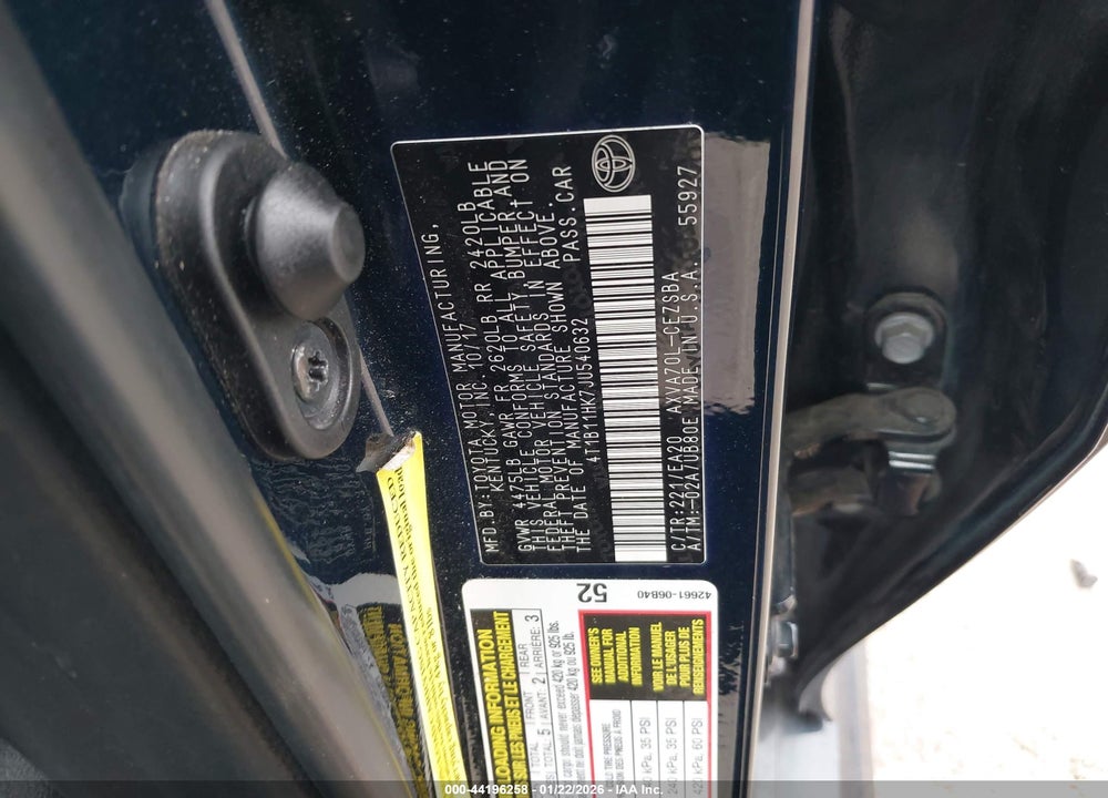 2018 TOYOTA CAMRY SE VIN: 4T1B11HK7JU540632