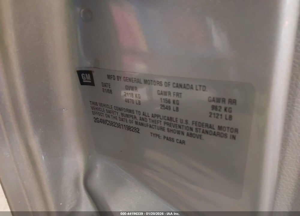 2008 BUICK LACROSSE CX VIN: 2G4WC582381198282