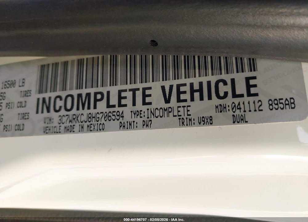 2017 RAM 4500 CHASSIS TRADESMAN/SLT VIN: 3C7WRKCJ8HG706594
