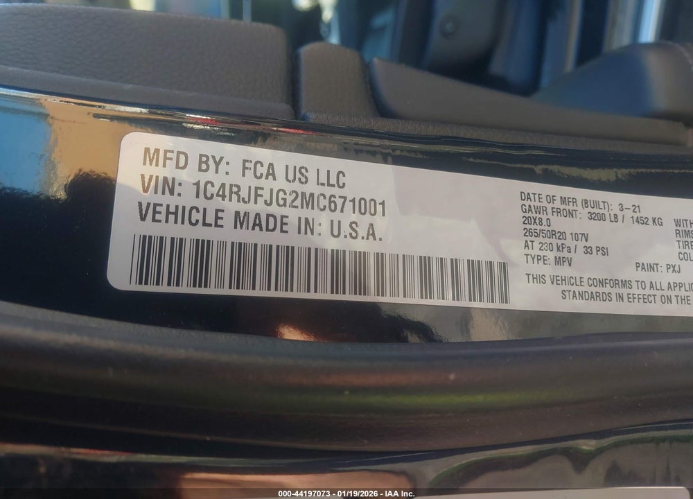 2021 JEEP GRAND CHEROKEE SUMMIT 4X4 VIN: 1C4RJFJG2MC671001