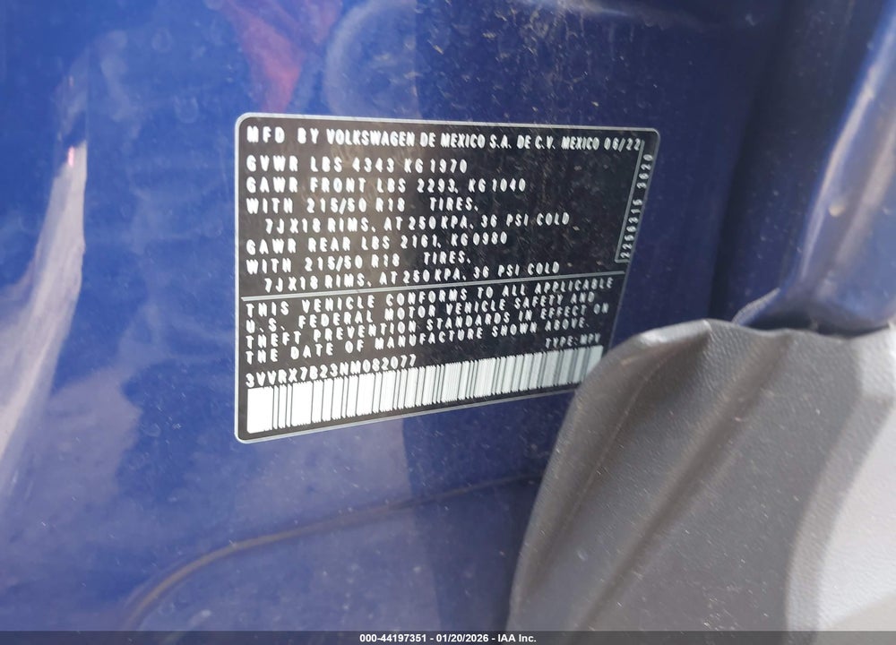 2022 VOLKSWAGEN TAOS 1.5T SE VIN: 3VVRX7B23NM082077