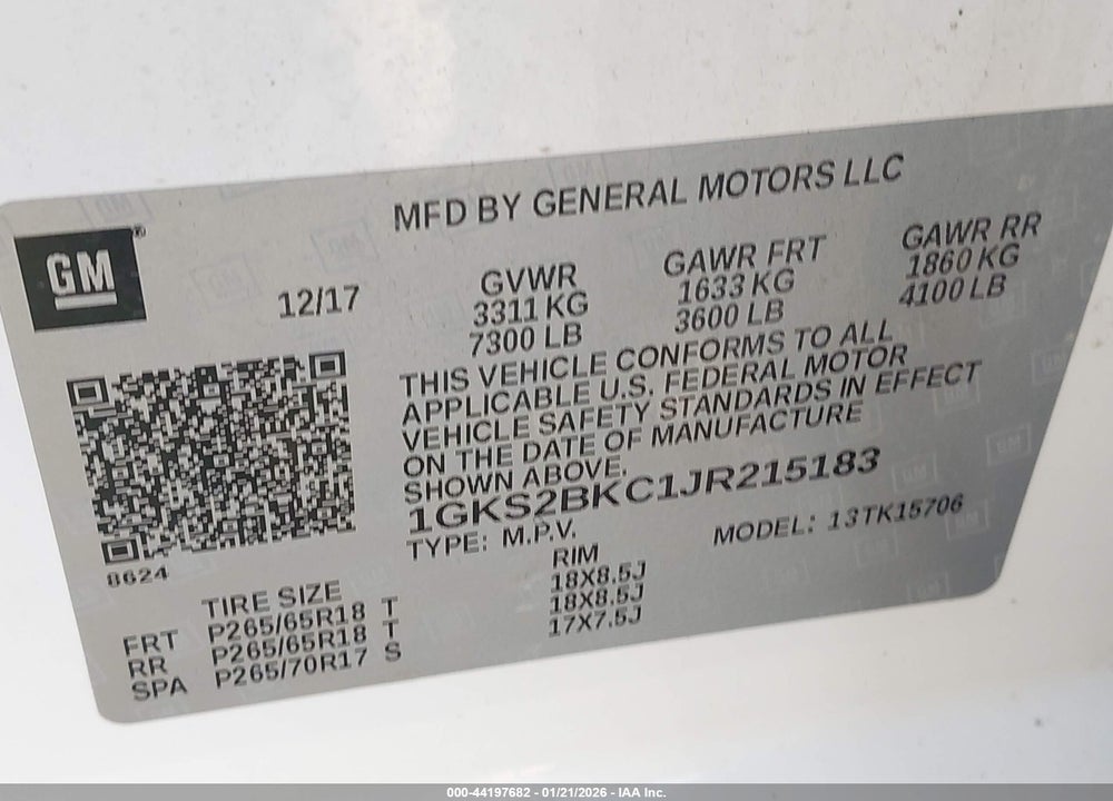 2018 GMC YUKON SLT VIN: 1GKS2BKC1JR215183