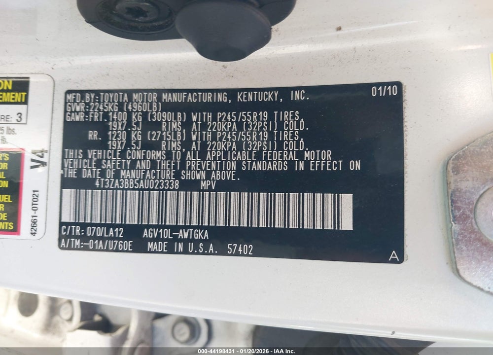 2010 TOYOTA VENZA VIN: 4T3ZA3BB5AU023338