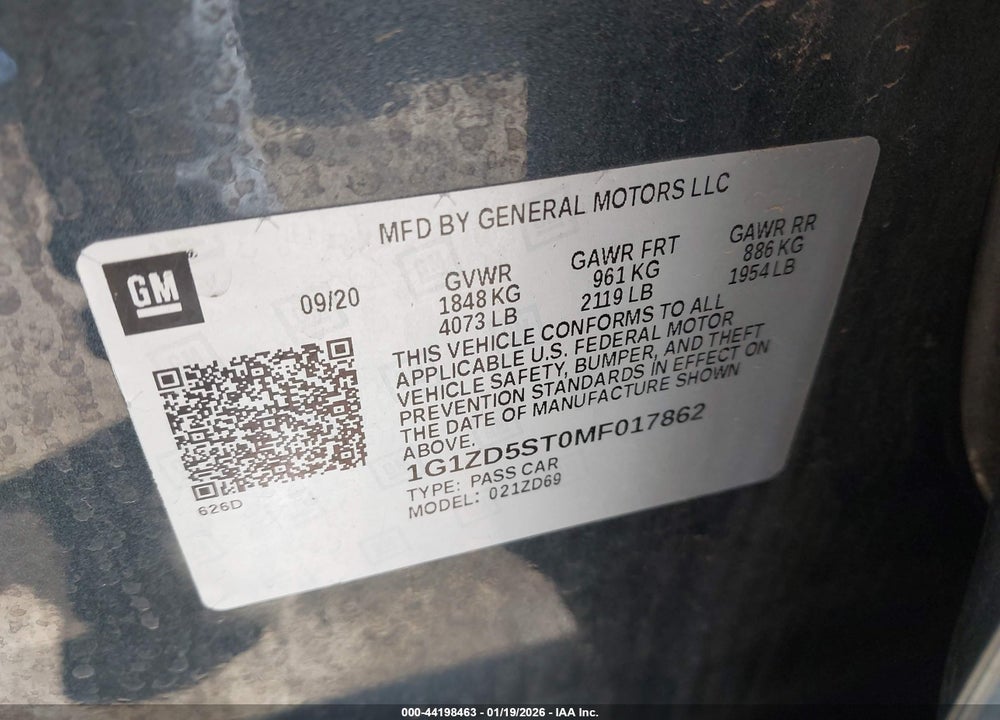 2021 CHEVROLET MALIBU FWD LT VIN: 1G1ZD5ST0MF017862