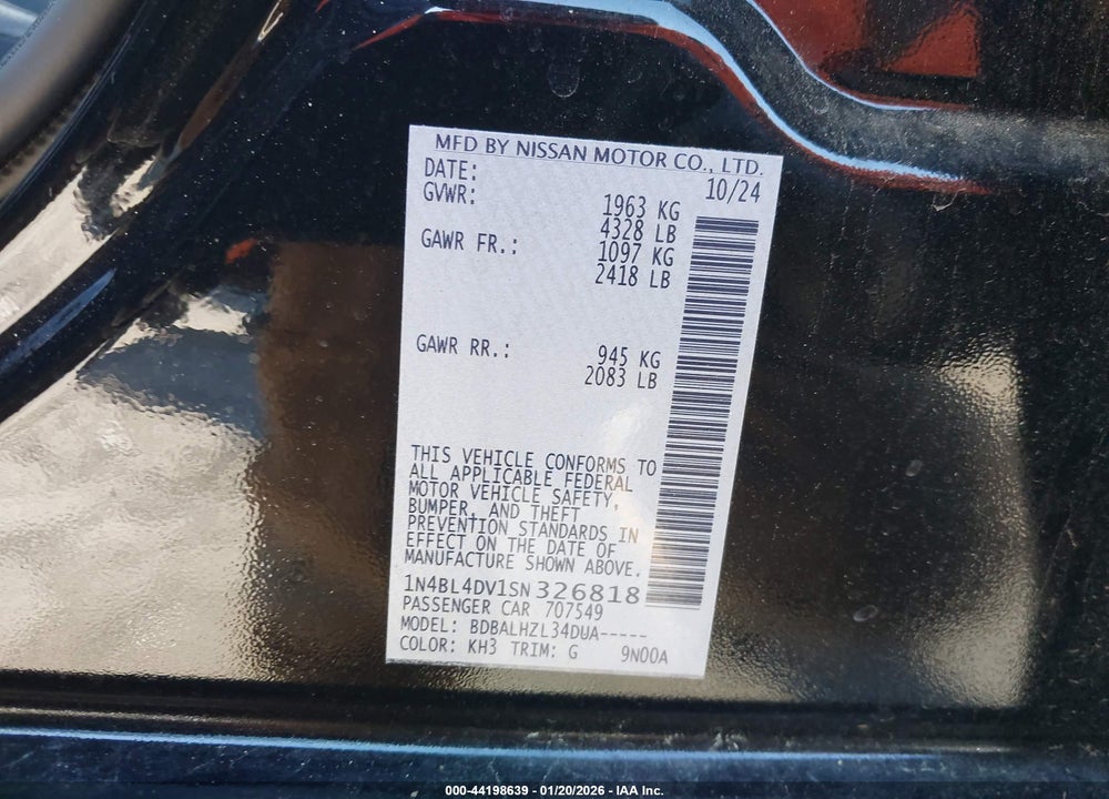 2025 NISSAN ALTIMA SV FWD VIN: 1N4BL4DV1SN326818
