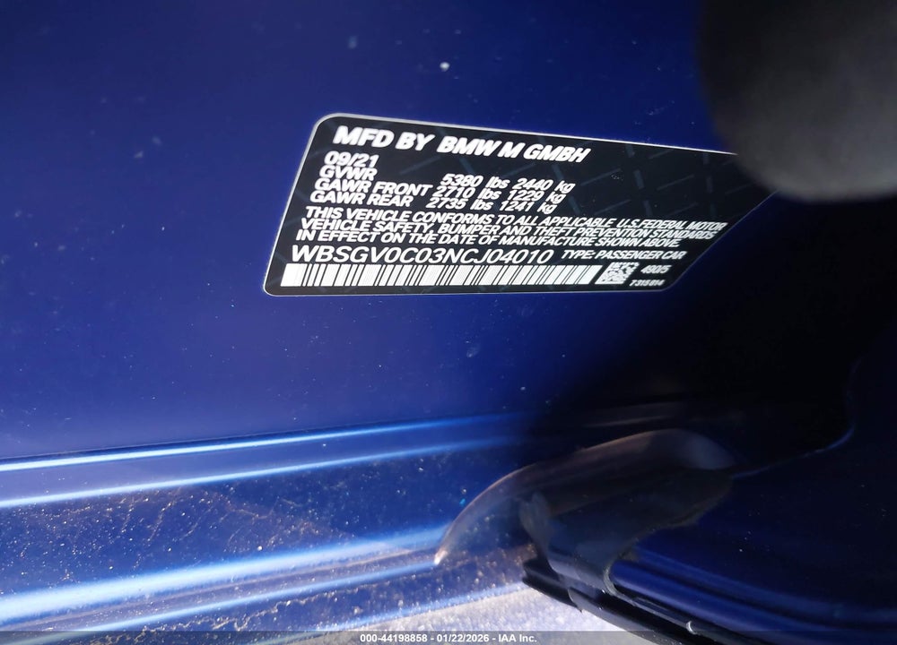2022 BMW M8 GRAN COUPE COMPETITION VIN: WBSGV0C03NCJ04010