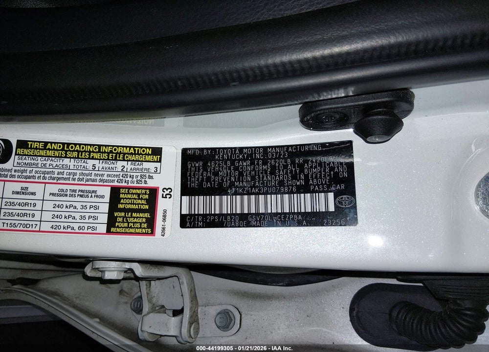 2023 TOYOTA CAMRY XSE V6 VIN: 4T1KZ1AK3PU079876