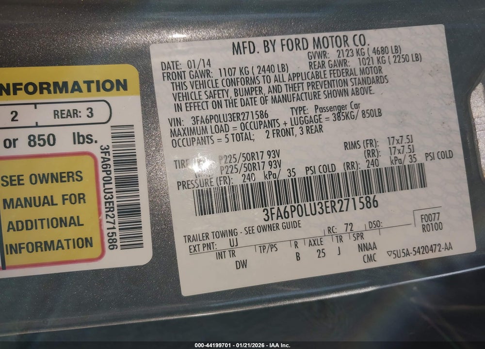 2014 FORD FUSION HYBRID SE VIN: 3FA6P0LU3ER271586