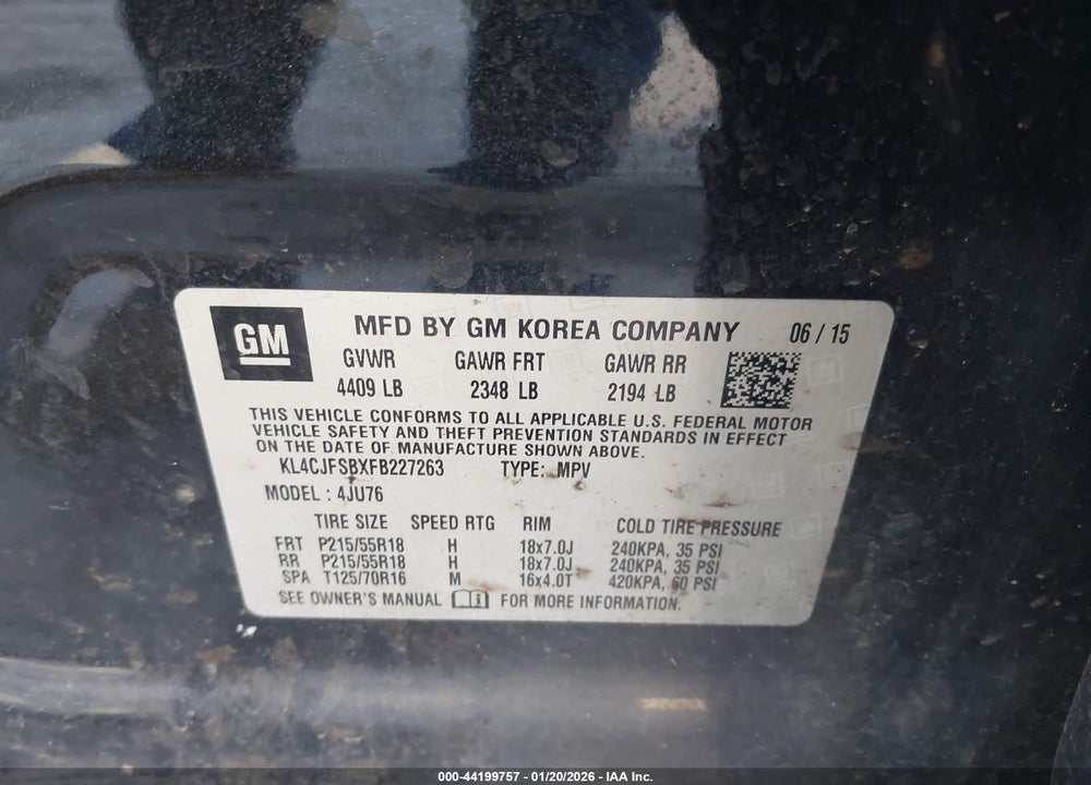 2015 BUICK ENCORE CONVENIENCE VIN: KL4CJFSBXFB227263