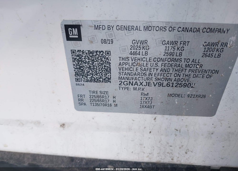 2020 CHEVROLET EQUINOX FWD 2FL VIN: 2GNAXJEV9L6125902