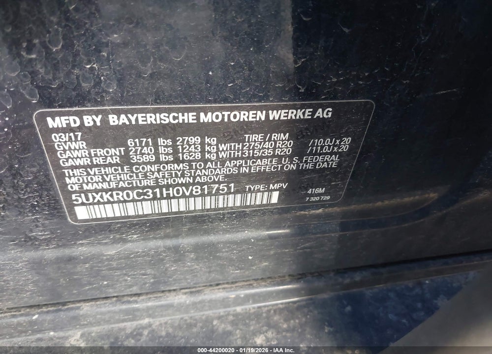 2017 BMW X5 XDRIVE35I VIN: 5UXKR0C31H0V81751