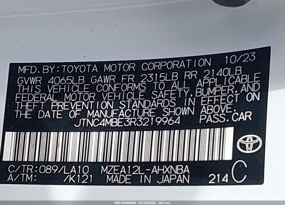 2024 TOYOTA COROLLA XSE VIN: JTNC4MBE3R3219964
