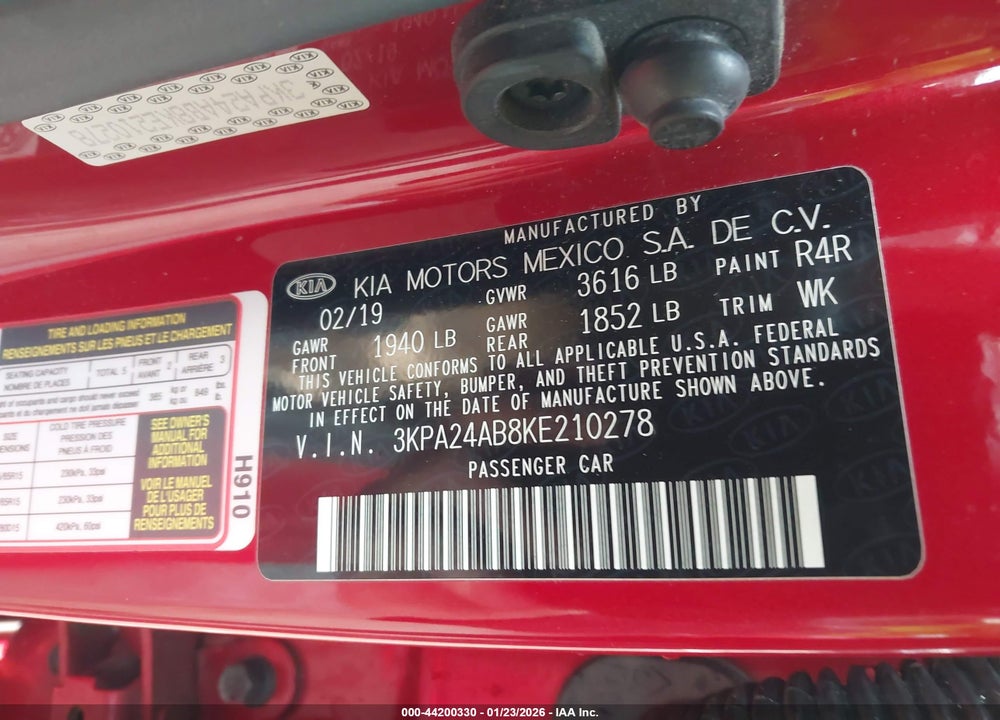 2019 KIA RIO S VIN: 3KPA24AB8KE210278