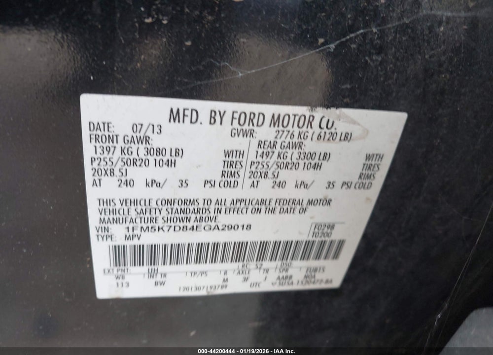 2014 FORD EXPLORER XLT VIN: 1FM5K7D84EGA29018