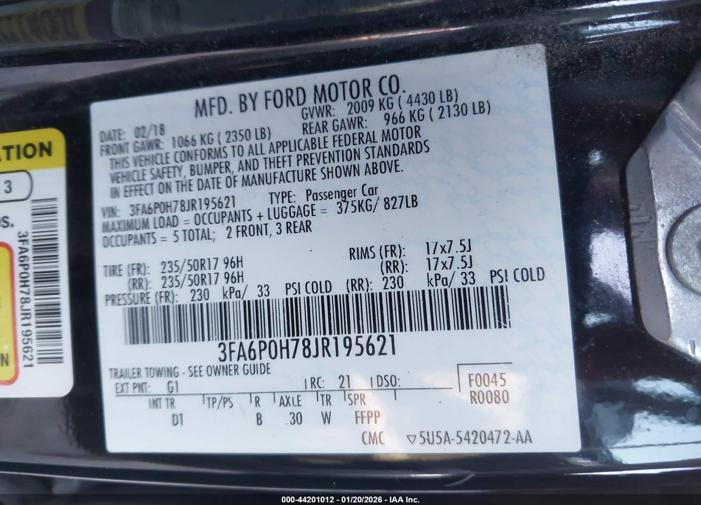 2018 FORD FUSION SE VIN: 3FA6P0H78JR195621