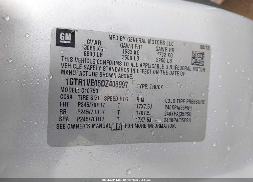 2013 GMC SIERRA 1500 SLE VIN: 1GTR1VE06DZ408997