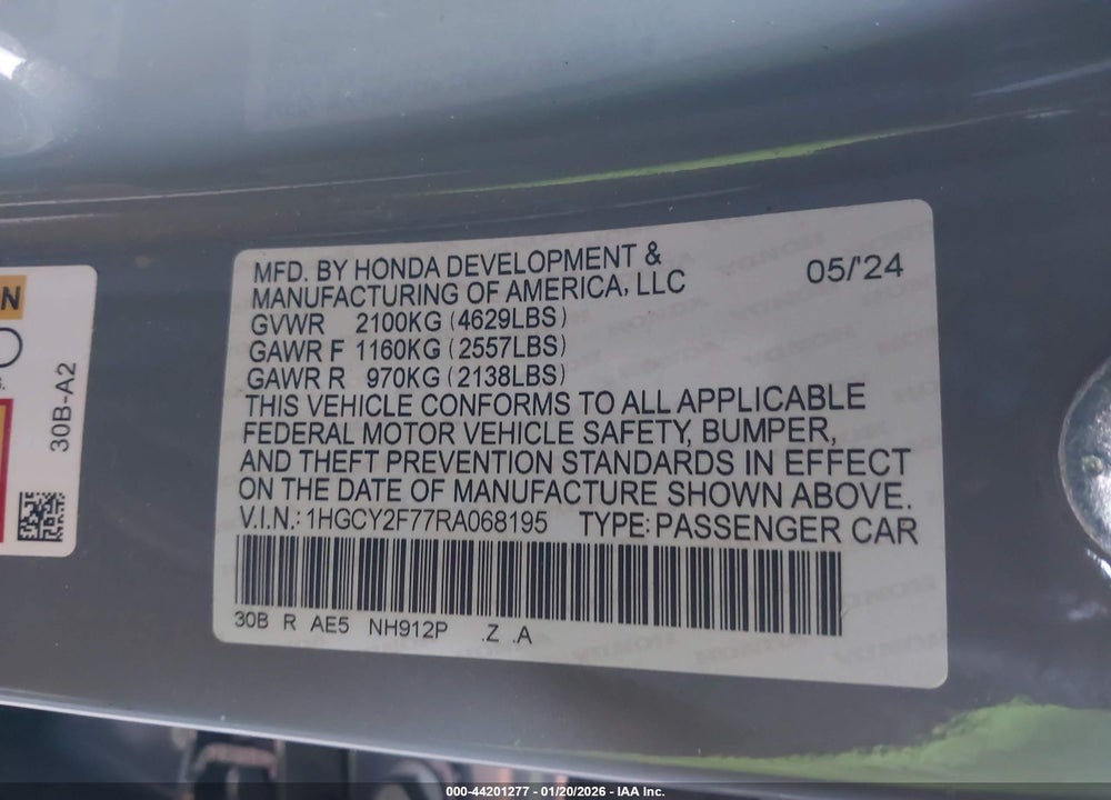 2024 HONDA ACCORD HYBRID SPORT-L VIN: 1HGCY2F77RA068195