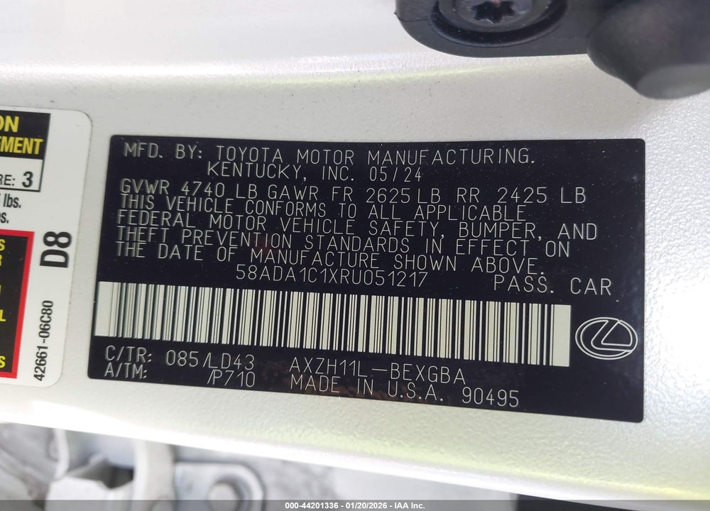 2024 LEXUS ES 300H VIN: 58ADA1C1XRU051217