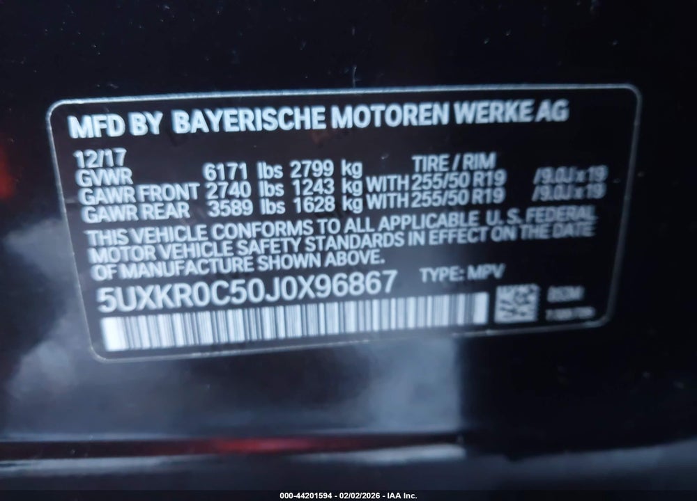 2018 BMW X5 XDRIVE35I VIN: 5UXKR0C50J0X96867
