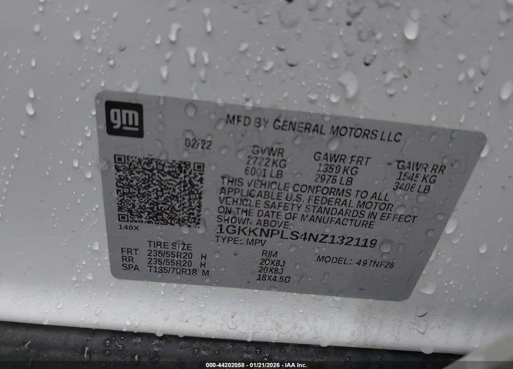 2022 GMC ACADIA FWD DENALI VIN: 1GKKNPLS4NZ132119