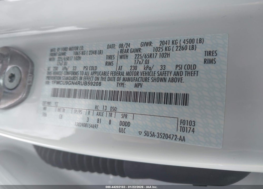 2024 FORD ESCAPE ACTIVE VIN: 1FMCU9GN4RUB59208