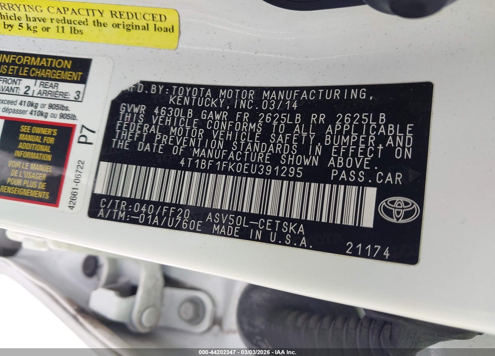 2014 TOYOTA CAMRY SE VIN: 4T1BF1FK0EU391295