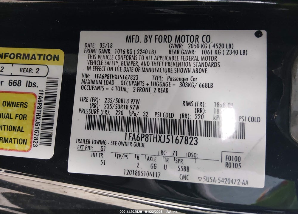 2018 FORD MUSTANG ECOBOOST VIN: 1FA6P8THXJ5167823