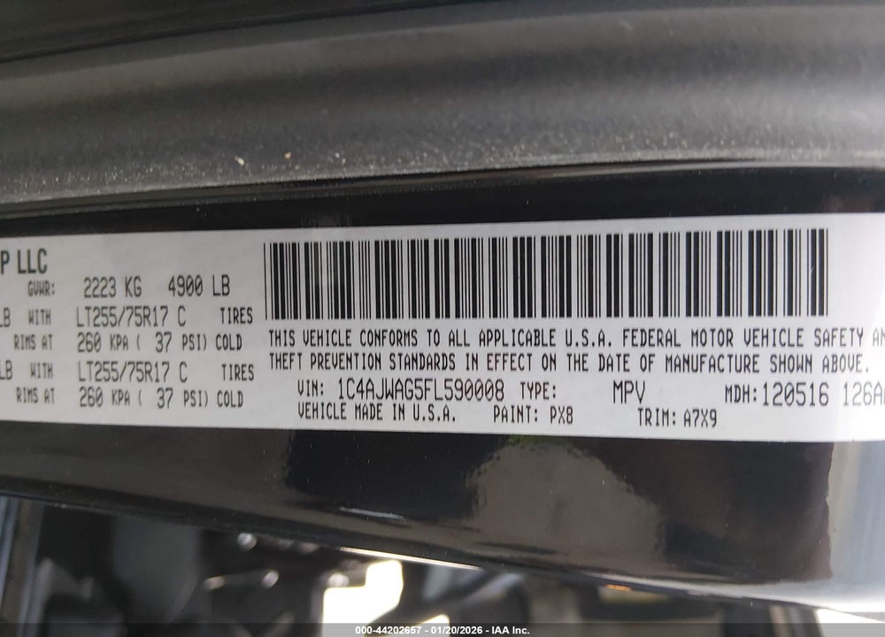 2015 JEEP WRANGLER WILLYS WHEELER VIN: 1C4AJWAG5FL590008