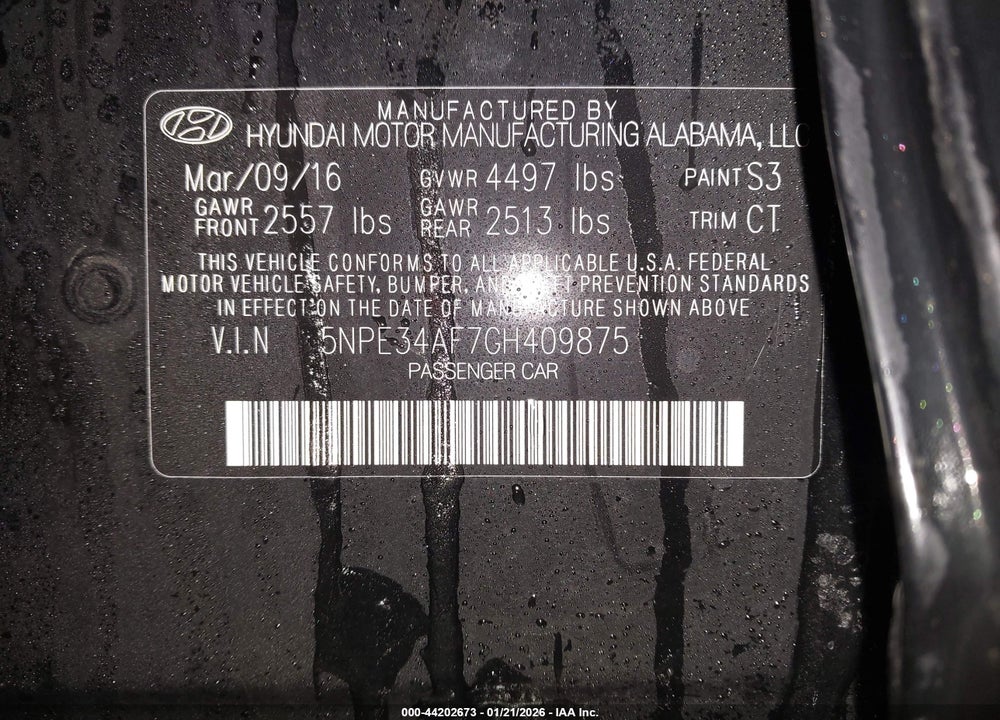 2016 HYUNDAI SONATA LIMITED VIN: 5NPE34AF7GH409875