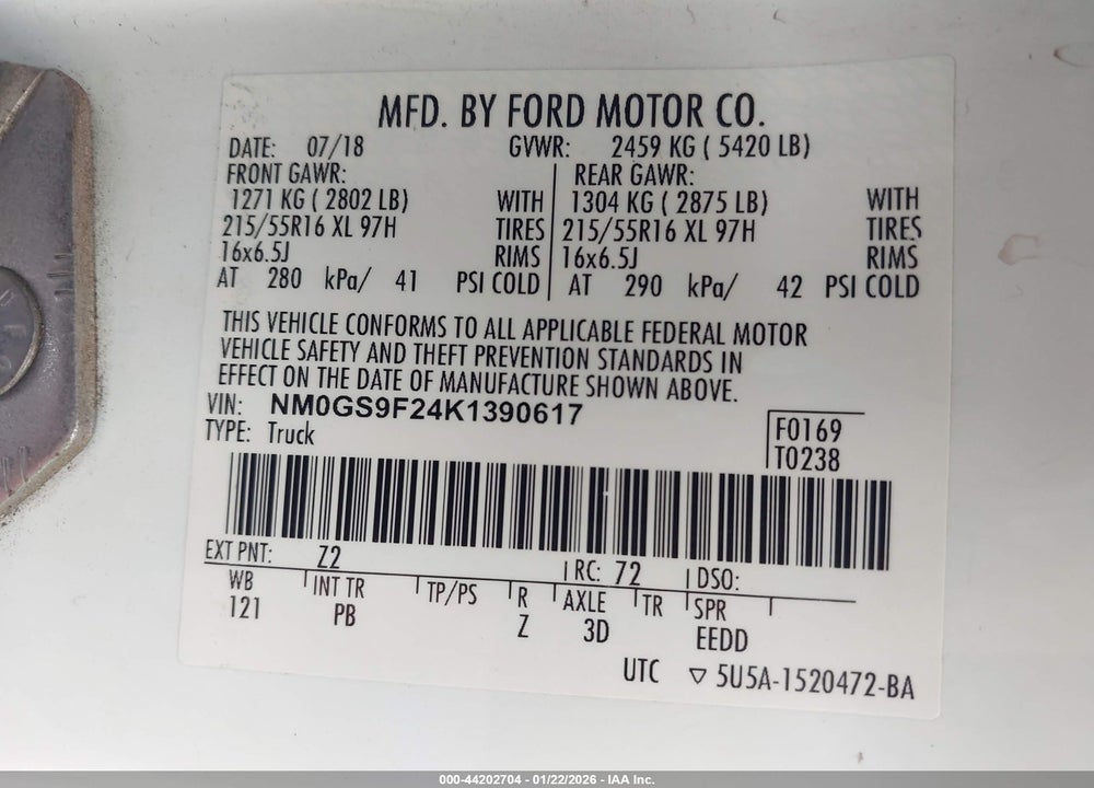 2019 FORD TRANSIT CONNECT XLT VIN: NM0GS9F24K1390617