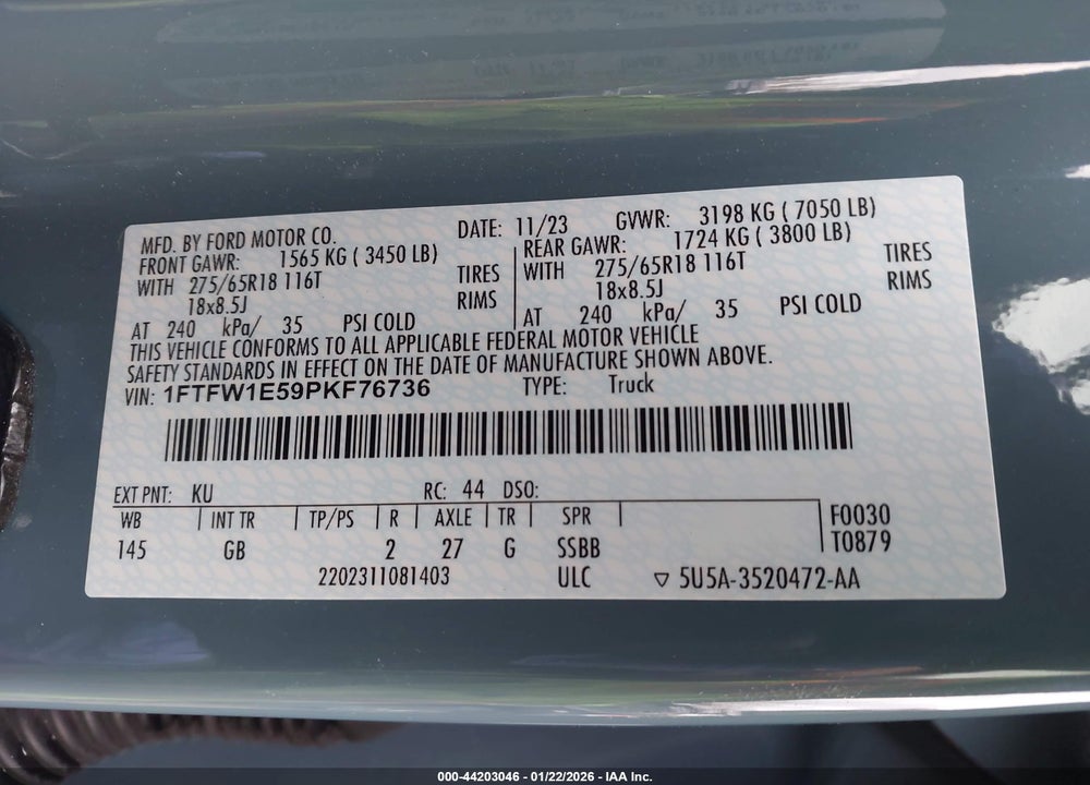 2023 FORD F-150 XL VIN: 1FTFW1E59PKF76736
