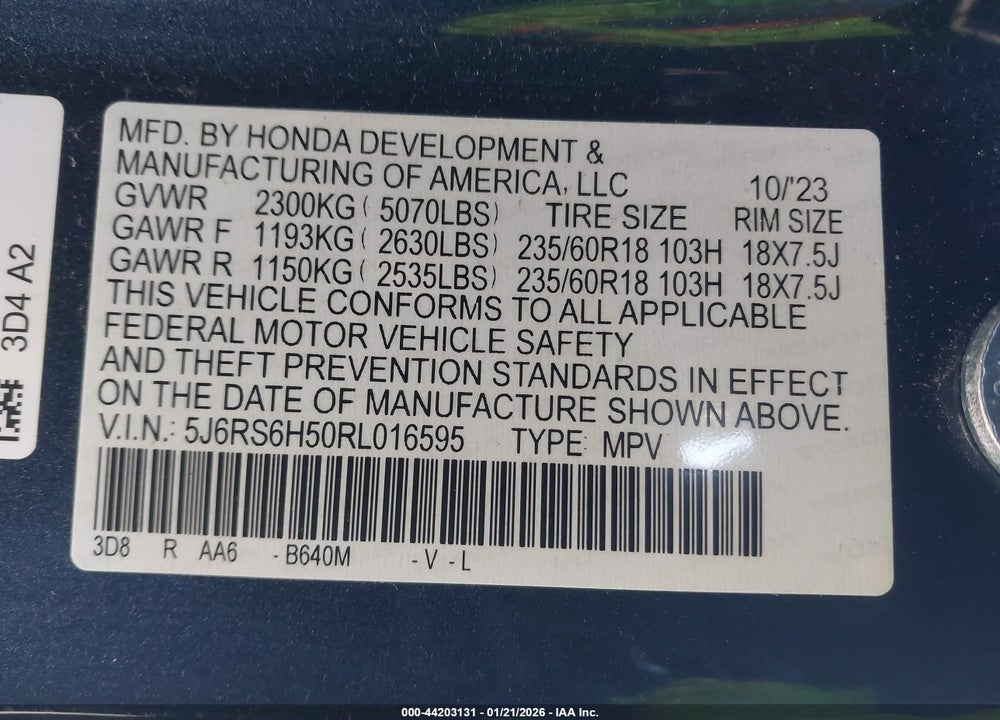 2024 HONDA CR-V HYBRID SPORT VIN: 5J6RS6H50RL016595