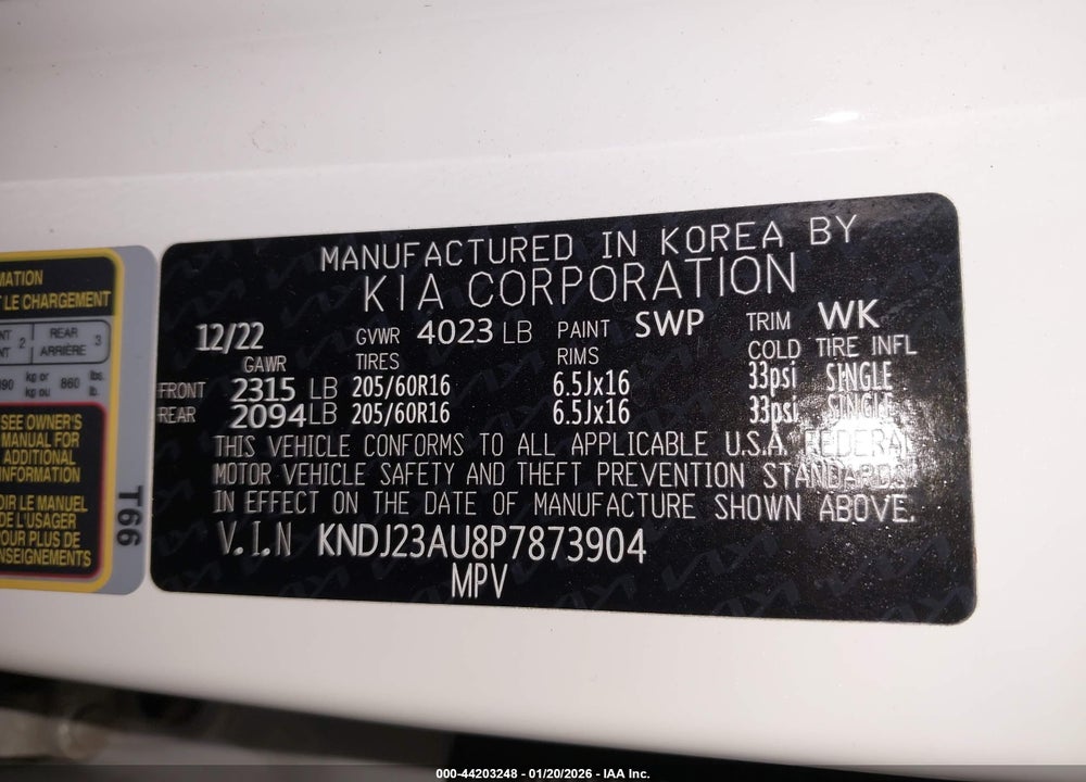 2023 KIA SOUL LX VIN: KNDJ23AU8P7873904
