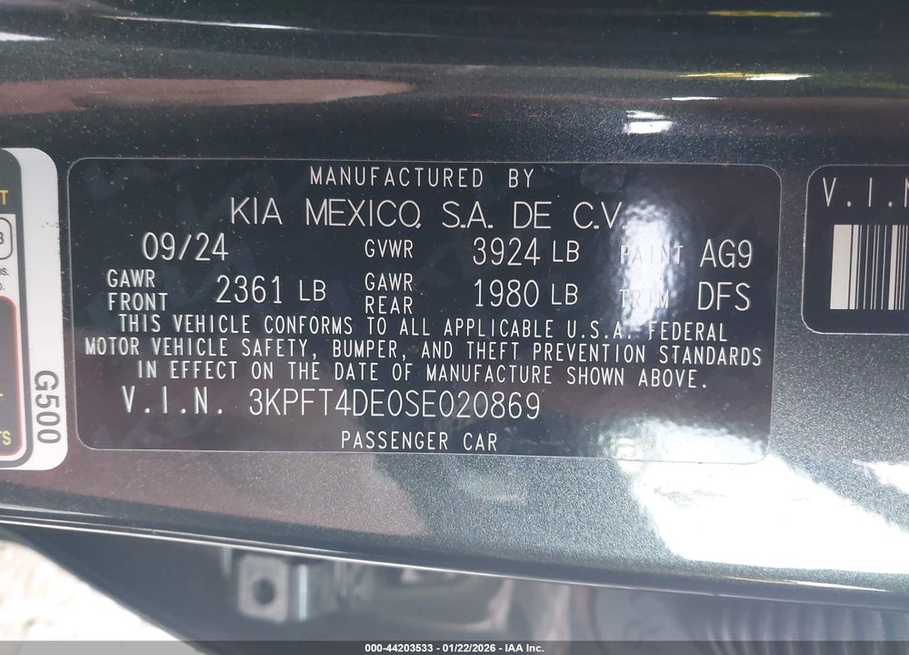 2025 KIA K4 LXS VIN: 3KPFT4DE0SE020869