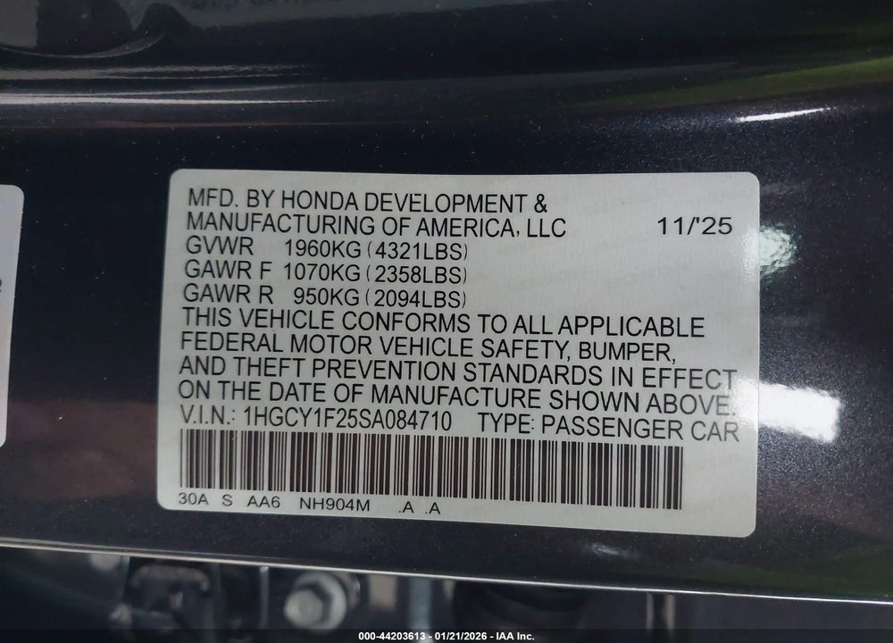 2025 HONDA ACCORD LX VIN: 1HGCY1F25SA084710