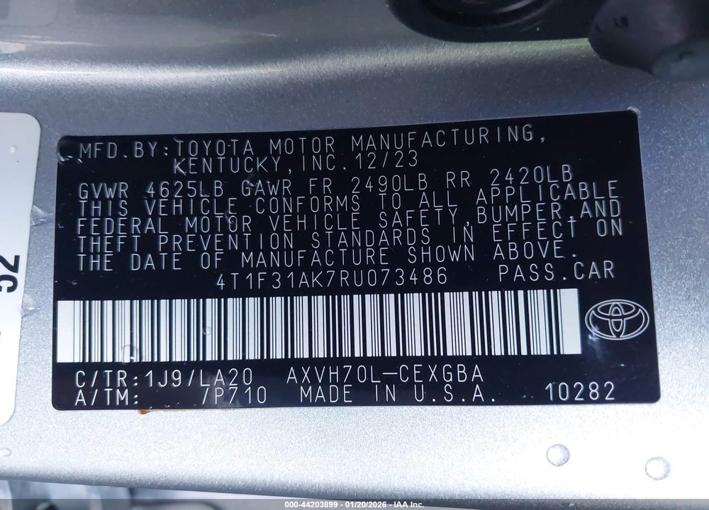 2024 TOYOTA CAMRY HYBRID XLE VIN: 4T1F31AK7RU073486