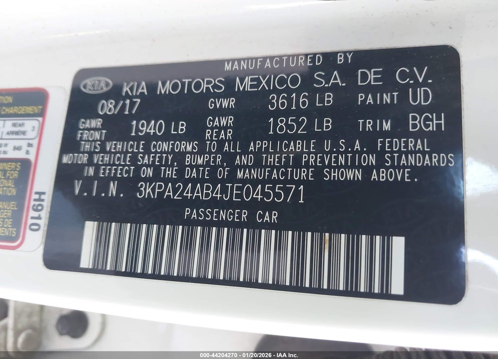 2018 KIA RIO LX VIN: 3KPA24AB4JE045571